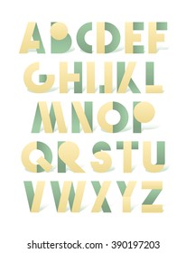 Retro font in yellow and green. Alphabet letters for vintage design directions. 3D realistic 