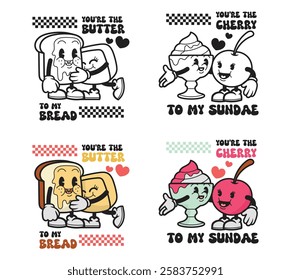 Retro food couple valentines, vintage character, valentines day	
