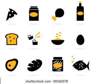 Retro food icons set isolated on white ( black, yellow )