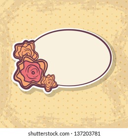 Retro frame with abstract roses on light spotted background