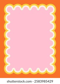 Retro frame. Colorful border template with wavy scalloped edge and empty textbox. Vintage Doodle Poster. Design element for invitation card with copy space. Flat vector illustration
