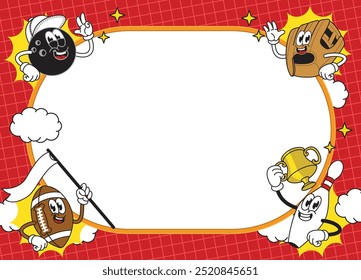 Retro Frame Design with Funny Ball Character