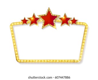 Retro frame with five stars and spots and blank billboard. Vector illustration. Isolated on white background