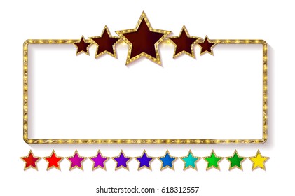 Retro frame with five stars and spots and blank billboard. Vector illustration. Isolated on white background. Horizontal.