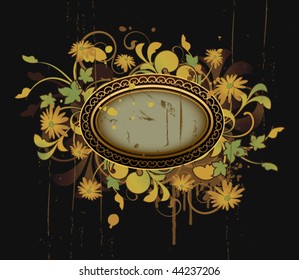 Retro frame with floral elements on a dark background