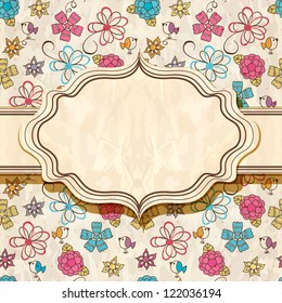 Retro  frame with floral pattern.