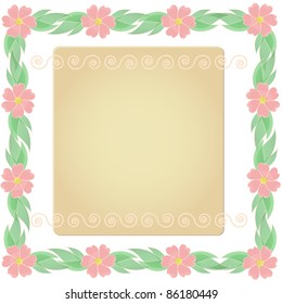 Retro frame with flowers and leaves, old paper and place for your text