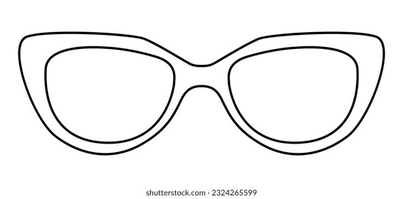 Retro frame glasses fashion accessory illustration. Sunglass front view for Men, women, unisex silhouette style, flat rim spectacles eyeglasses with lens sketch outline isolated on white background