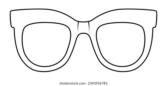 Retro frame glasses fashion accessory illustration. Sunglass front view for Men, women, unisex silhouette style, flat rim spectacles eyeglasses with lens sketch outline isolated on white background