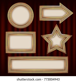 retro frame with glowing lamps. Vector illustration with shining lights in vintage style.