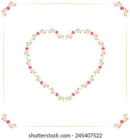 Retro frame heart shaped with roses in shabby chic style