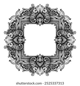 Retro frame holder, hand carved, engraved, detailed hand drawing, vector, vintage