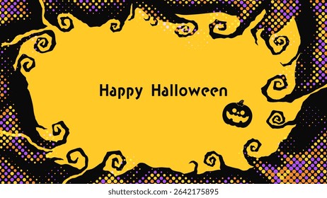 Retro Frame Illustration with Halloween-Themed Trees