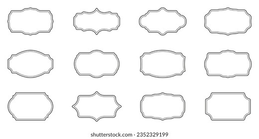 Conjunto de iconos negros de la línea de marco retro. Sello elegante. Pictograma de borde de época. Colección de símbolos ornamentos sobre fondo blanco. Decoración De Certificados De Estilo Clásico. Ilustración de vectores aislados.