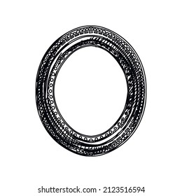 Retro frame, monochrome hand drawn vector illustration. Baroque style vintage sketch engraving isolated on white background.