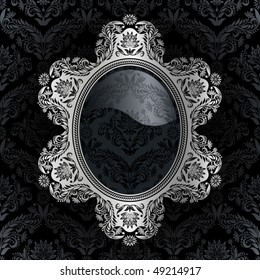 Retro frame on the black damask background