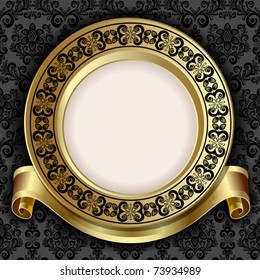 Retro frame on the black floral background