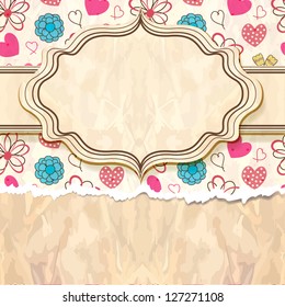 Retro  frame on torn  wallpaper