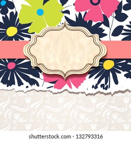 Retro frame on torn wallpaper