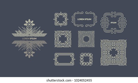 Retro Frame with Place for Text. Vintage Decoration Element. Illustration for Marketing and Business Presentation. Line Art Design for Invitations, Posters and Labels. Vector Linear Frame. 
