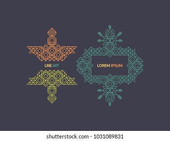 Retro Frame with Place for Text. Vintage Decoration Element. Illustration for Marketing and Business Presentation. Line Art Design for Invitations, Posters and Labels. Vector Linear Frame. 