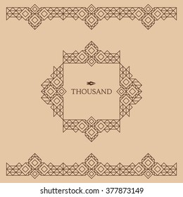 Marco retro con lugar para texto. Decoración de época. Ilustración para presentación de marketing y negocios. Diseño de línea de arte para invitaciones, afiches y etiquetas. Marco lineal vectorial. 