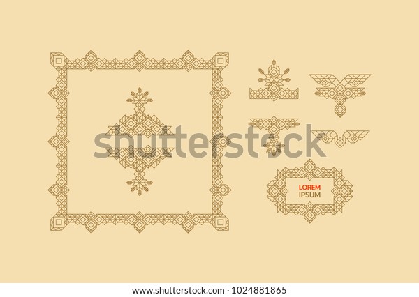 Retro frame with\
place for text. Vintage decoration element. Line art design for\
invitations, posters and badges. Vector illustration for marketing\
and business\
presentation.