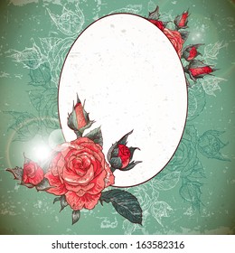 Retro frame with rose Creative  banner with flower frame 
