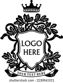 logotipo de plantilla de marco retro con corona y hojas
