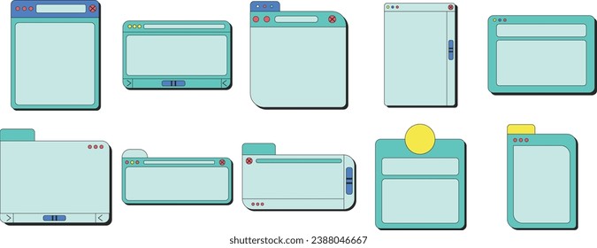 Retro-Frame-Text-Feld Leerkollektion. Infografik-Textfeld mit Desktop-Browser und Dialog-Fenster-Stil. Vektorgrafik.