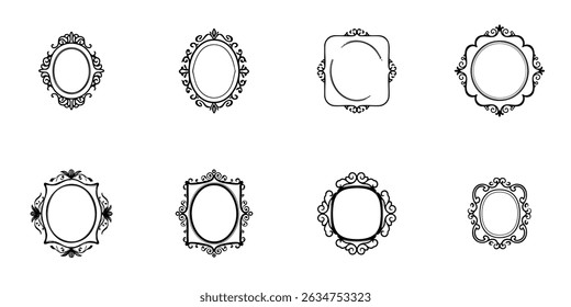 Retro Frame Vector Icons Set with Swirl Outline Baroque Borders for Mirror Invitation and Label Design