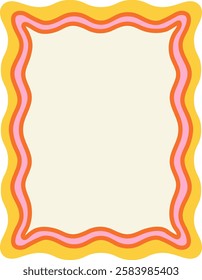 Retro frame. Vintage doodle border with multicolored wavy scalloped edge and empty space for text. Curved geometric pattern. Design element for invitation with copy space. Flat vector illustration