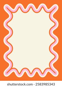 Retro frame. Vintage doodle template with empty textbox and wavy scalloped edge border. Trendy geometric poster. Design element for invitation card with copy space. Flat vector illustration
