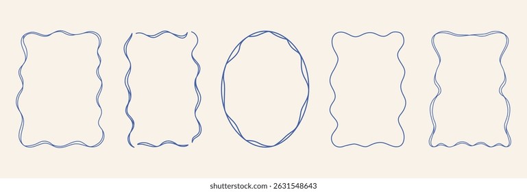 Quadros e bordas retrô. Vetor editável. Vintage. Elegantes linhas onduladas. Mão desenhada e rabiscos. Ornamento. Mídias sociais. Esboço fantástico. Elementos e formas. Arco de giz. Ondulado