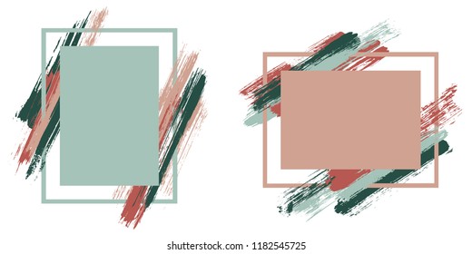 Retro frames with paint brush strokes vector collection. Box borders with painted brushstrokes backgrounds. Advertising graphics design flat frame templates for banners, flyers, posters, cards.