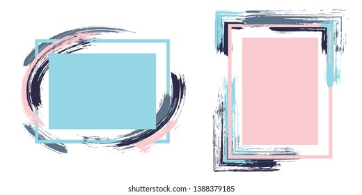 Retro frames with paint brush strokes vector collection. Box borders with painted brushstrokes backgrounds. Advertising graphics design empty frame templates for banners, flyers, posters, cards.