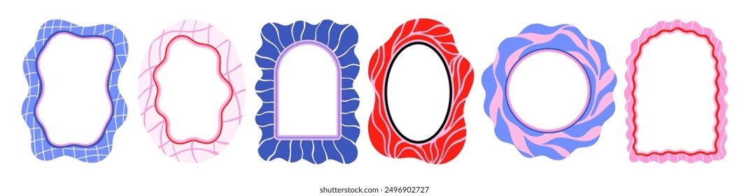 Retro frames for social media, photo cards, posters, invitations, etc. Groovy border in 60s, and 70s style. Vector.