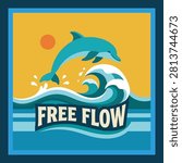 Retro Free Flow Dolphin Ocean Wave Summer Poster
