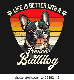 Retro French Bulldog Quotes tshirt Design vector