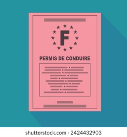 Retro French driving license written in French in flat design style on blue background with long shadow