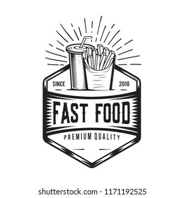 Retro French  Fries. Vintage fast food illustration. soda logodesign. 