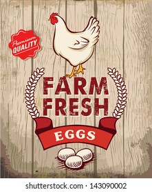 Retro Fresh Eggs Poster Design With Wooden Background