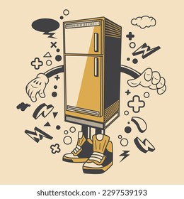 Retro Fridge Cartoon Character Vector Illustration