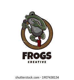 Retro Frog Rustic Vintage Animal Logo Design Template