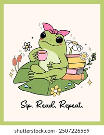 Retro Frog self love bookish Groovy drawing wall art printable