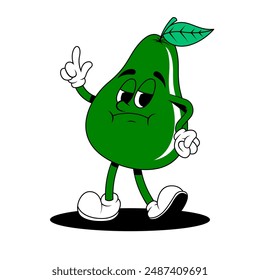 Retro fruit cartoon characters. Vintage comic mascot of avocado with angry and annoyed face. Avocado character. Retro mascot character