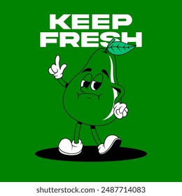 Retro fruit cartoon characters. Vintage comic mascot of avocado with angry and annoyed face. Avocado character. Retro mascot character