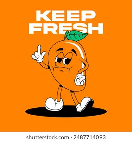 Retro fruit cartoon characters. Vintage comic mascot of mango with angry and annoyed face. Mango character. Retro mascot character