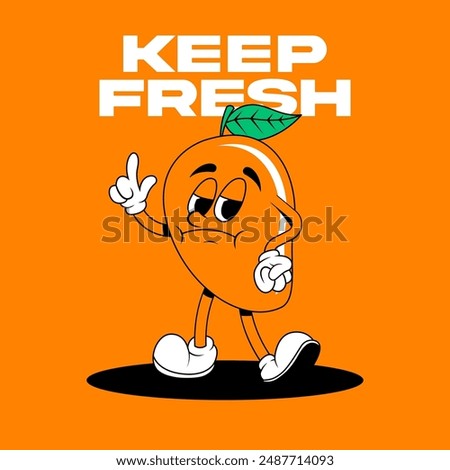 Retro fruit cartoon characters. Vintage comic mascot of mango with angry and annoyed face. Mango character. Retro mascot character