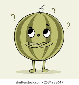 Retro fruit  character illustration. Watermelon isolated vector illustration